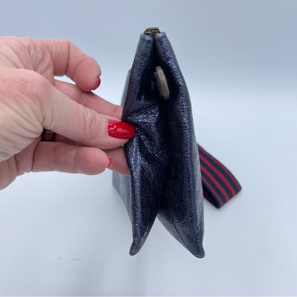 Anthropologie Metallic Leather Clutch Wristlet OS Blue - Picture 11 of 16